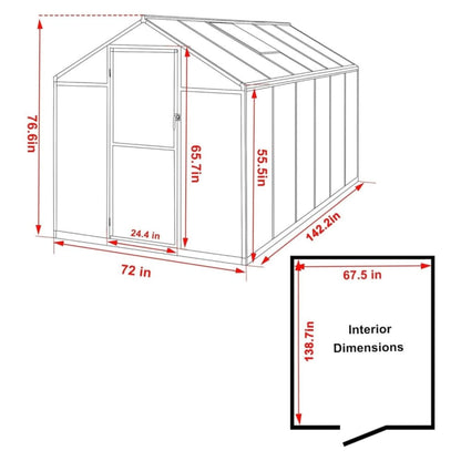 [06X12FT] Premium Polycarbonate Gray Walk-In Greenhouse Kit With Adjustable Vent And Lockable Door (SAK35264)