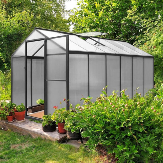 [06X12FT] Premium Polycarbonate Gray Walk-In Greenhouse Kit With Adjustable Vent And Lockable Door (SAK35264)