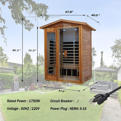 Thermora Ignis 2-Person Ultra-Low EMF Mahogany Outdoor Infrared Sauna With Bluetooth Speakers (SAK43021)